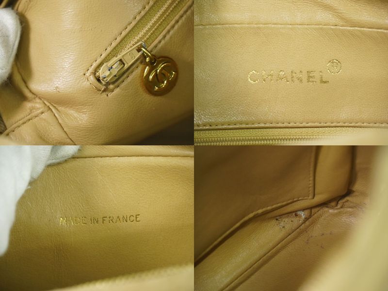 Authentic Chanel Coco Mark V Stitch Tassel Shoulder Bag Pochette Leather Beige