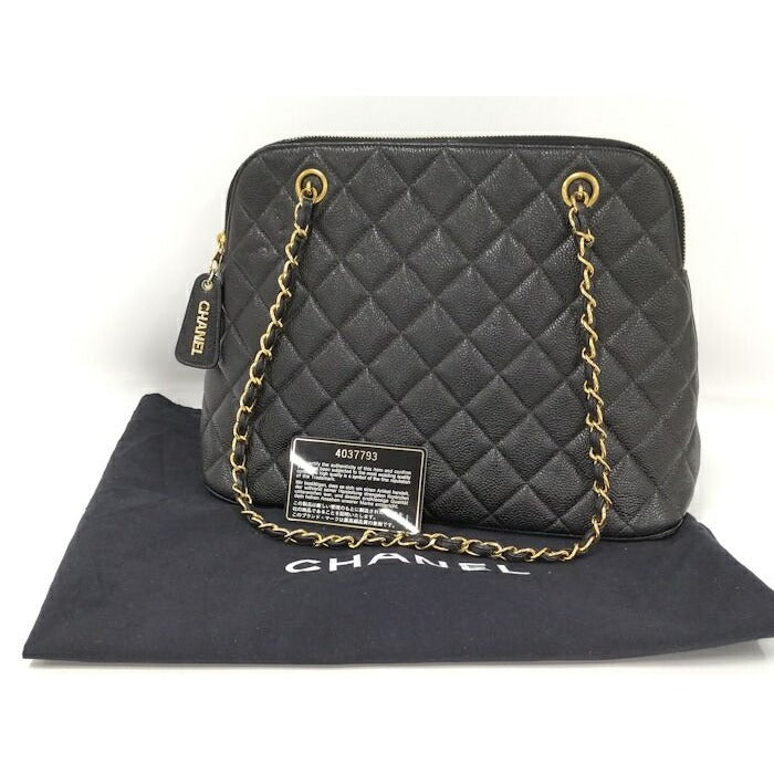Chanel Chain Shoulder Bag Quilted Caviar Leather Black — view 10