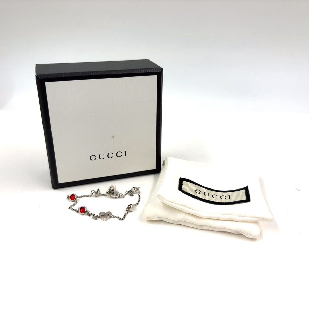 Gucci Trademark Heart Crystal Silver Red Bracelet — view 10