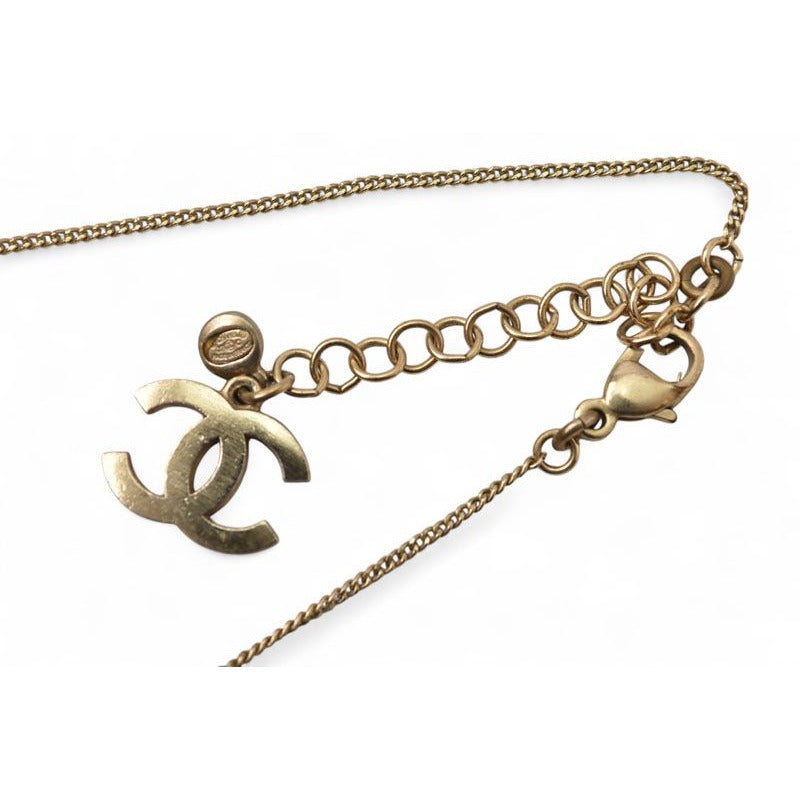Chanel Long Necklace Pendant Chnael Coco CC Pearl Shell Motif Antique Gold Rose — view 6