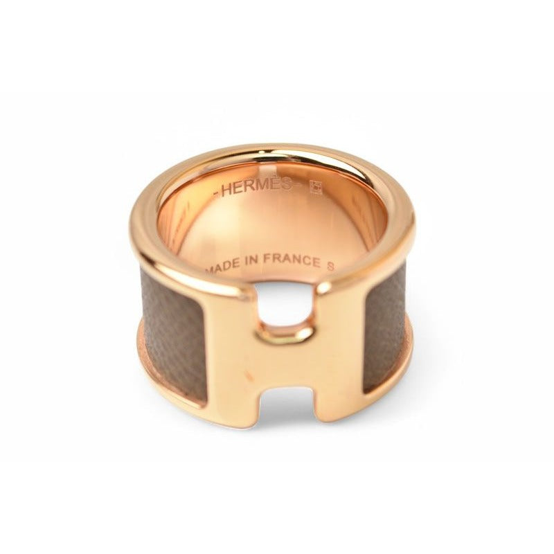 Hermes Ring Olympe GM Leather Metal Size S 11 Etoupe — view 7