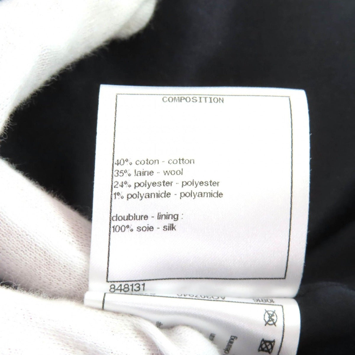 Chanel Lining Silk Rhinestone CC Logo Button Double Breasted Coat Black 36 — view 9