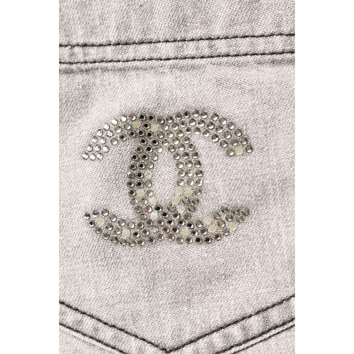 Chanel Rhinestone CC Logo Denim Pants 38 — view 3