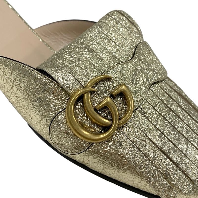 Gucci Double G GG Marmont Sandals Mules Slippers Shoes Fringe Leather