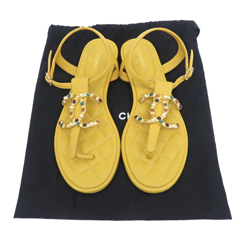 Chanel Flat Sandals G45004 Yellow - 38C Visual - Coco Mark Women's Shoes