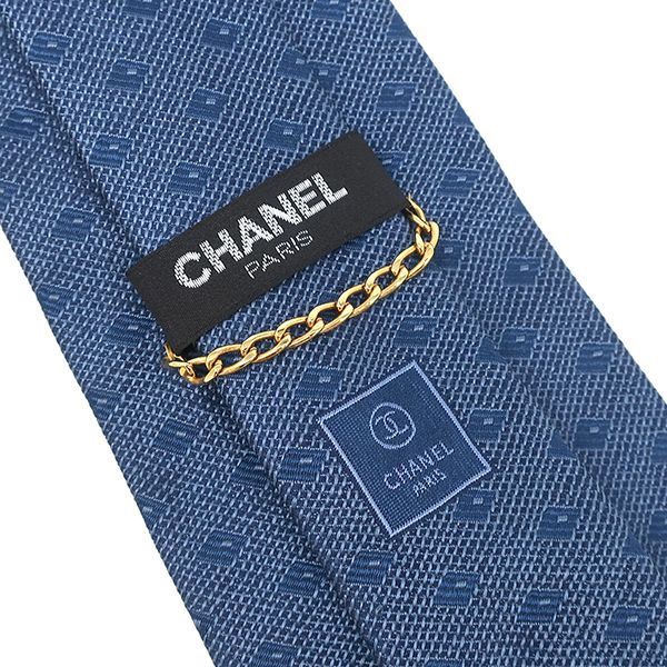 Chanel Necktie All Over Pattern 10cm (3.94in) Silk Blue Blue