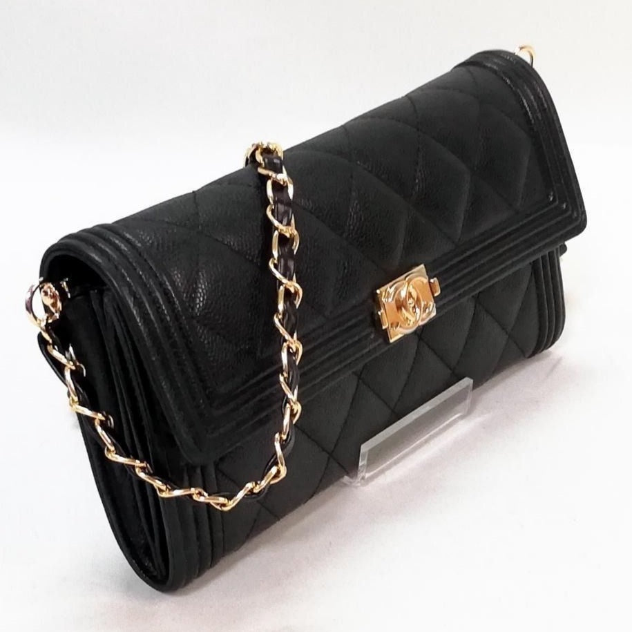 CHANEL Boy CC Flap Wallet Caviar Leather Chain Shoulder Crossbody Bag