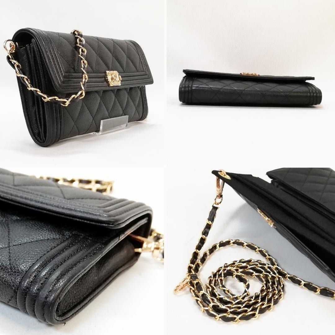 CHANEL Boy CC Flap Wallet Caviar Leather Chain Shoulder Crossbody Bag