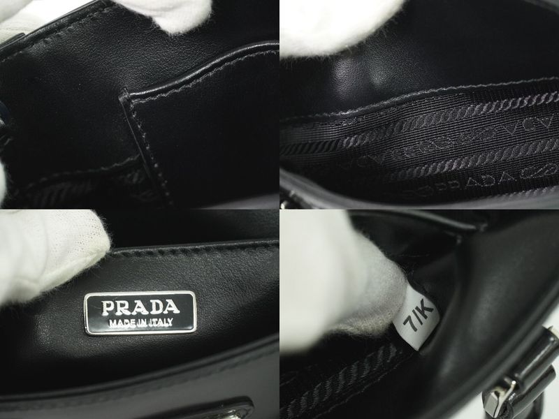 Authentic Prada Small Brushed Leather Tote 2WAY Shoulder Bag Handbag Pochette