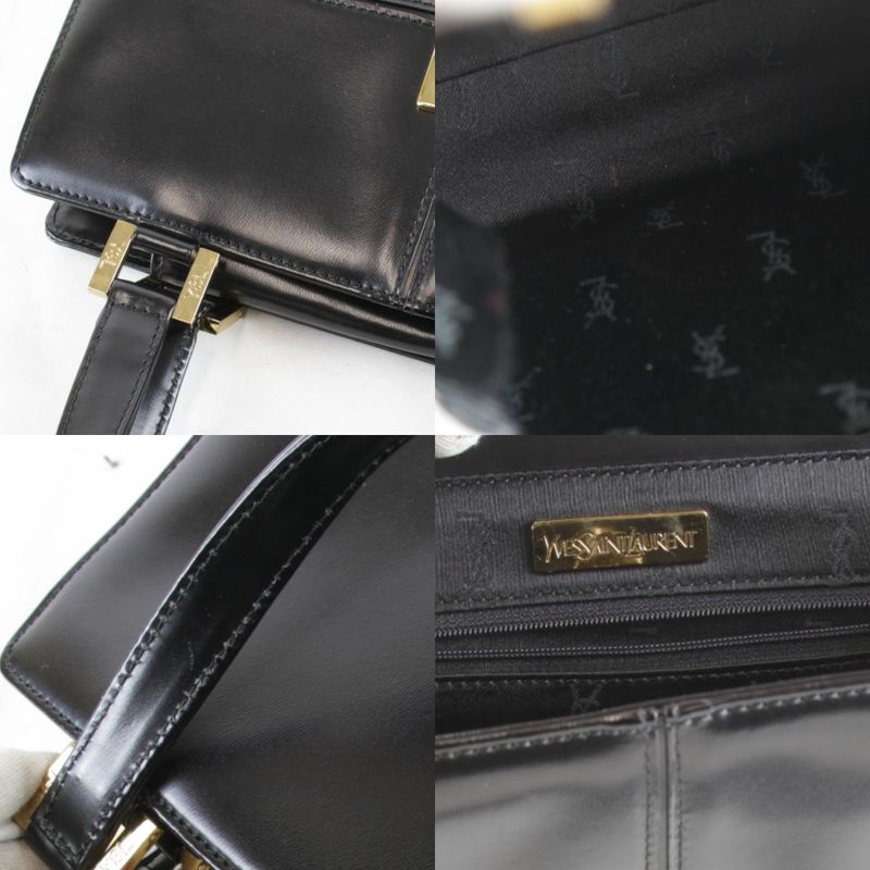 Yves Saint Laurent Vintage Logo Gold Hardware Bag Handbag Leather Black