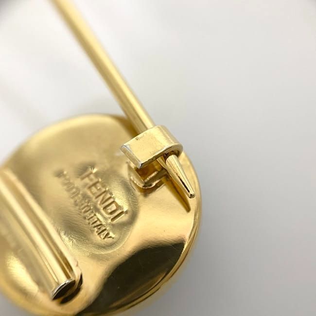 Fendi Pin Brooch Ec21581 Gold Beige Brown