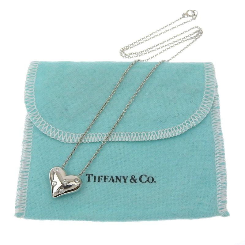 Tiffany & Co Dot's Heart 5P Pt950platinum X Diamond Ladies 11.5g Necklace