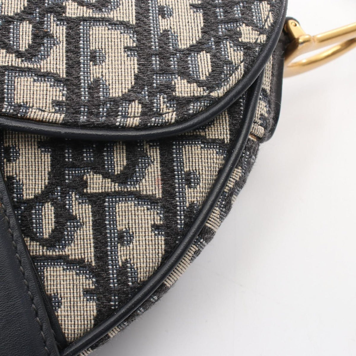 Dior Saddle Bag Mini Oblique Peacock Navy Canvas Leather Ivory — view 8
