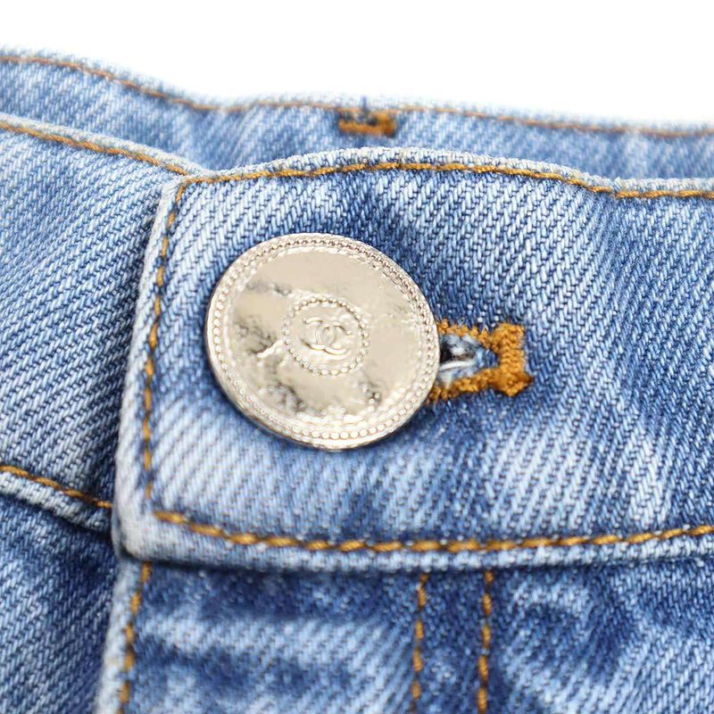 Chanel Coco Stitch Tweed Line Denim Pants P59532v45242 Indigo 38