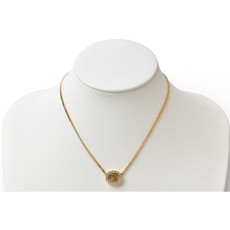 Dior Christian Necklace Vintage Logo Rhinestone Gold — view 8