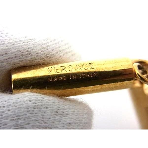 Versace Barocco Letter Leather Loop Tie Necklace Black Gold — view 4