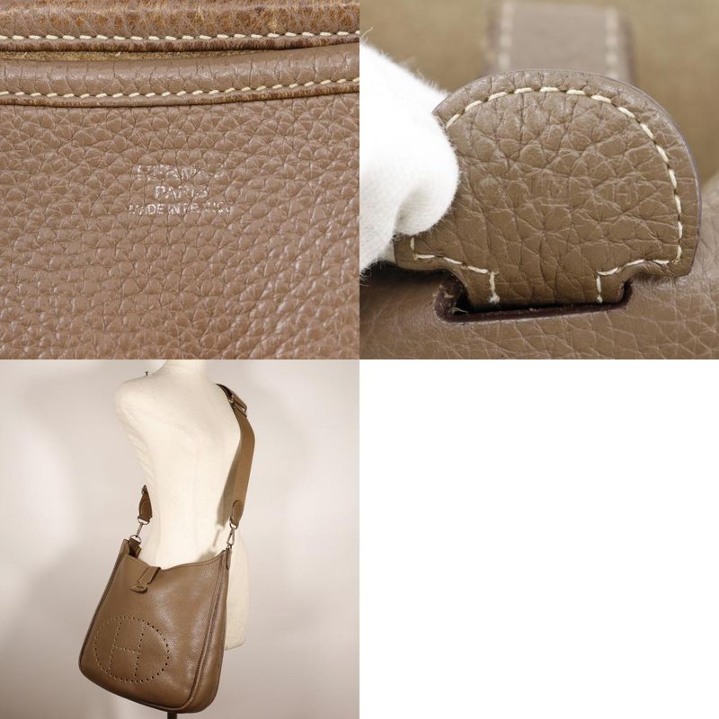 Hermes Evelyn 3 GM Taurillon Clemence Etoupe Silver Hardware □Q Ladies Shoulder