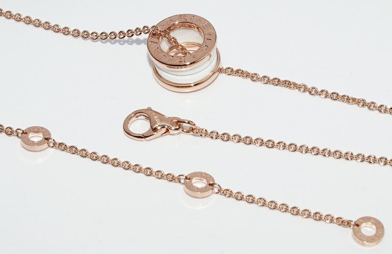 Bulgari Pendant Necklace 18K Pink Gold White Ceramic Bzero1 Pendant Necklace