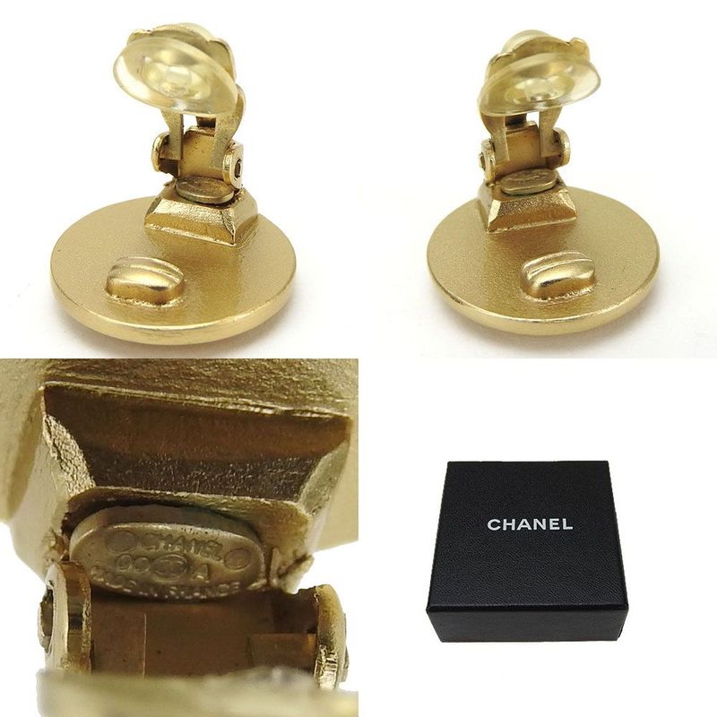 Chanel Earrings Ring Coco Mark Gold Plated GP Red Rhinestone Red Accessories