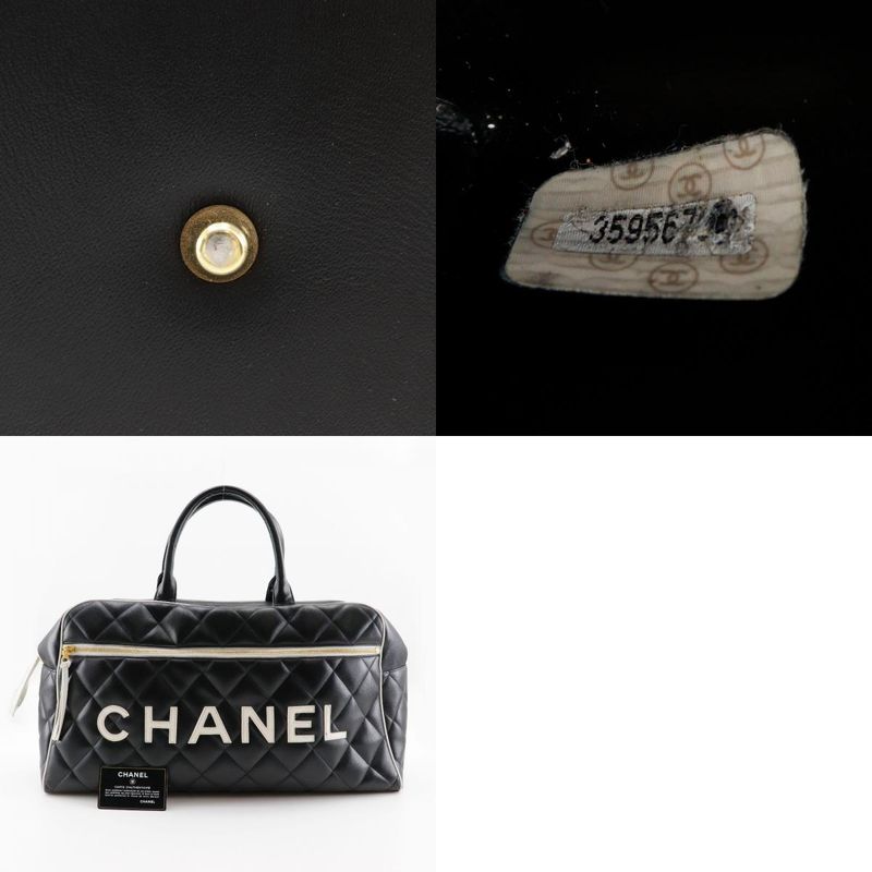 Chanel Matelasse Logo Vintage A05943 Calf Black Ladies Boston Bag
