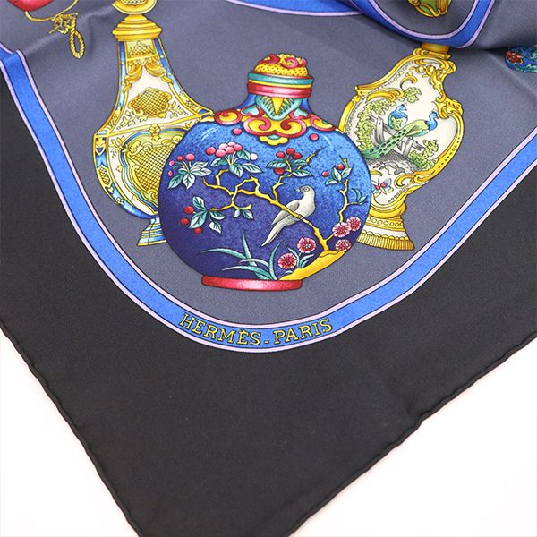 Hermes Scarf Carré 90 Perfume Bottle 100% Silk Black Etc 4000010800900255