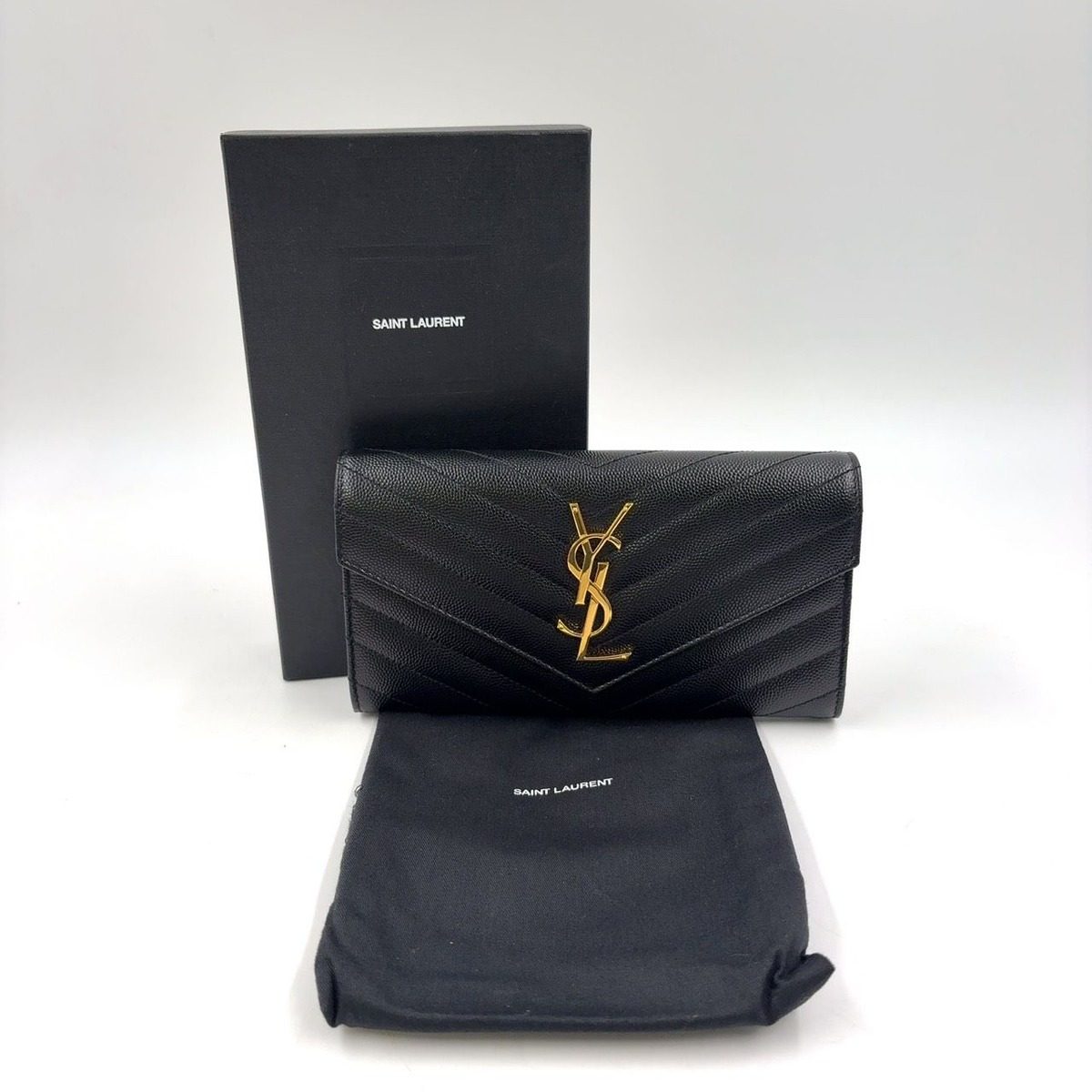 Saint Laurent Paris Monogram Leather Black Wallet Gold — view 11