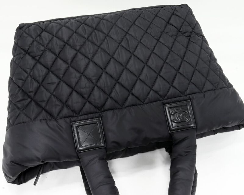 Chanel Hand Tote Bag Coco Cocoon Medium MM Nylon Calf Black X Bordeaux A48611