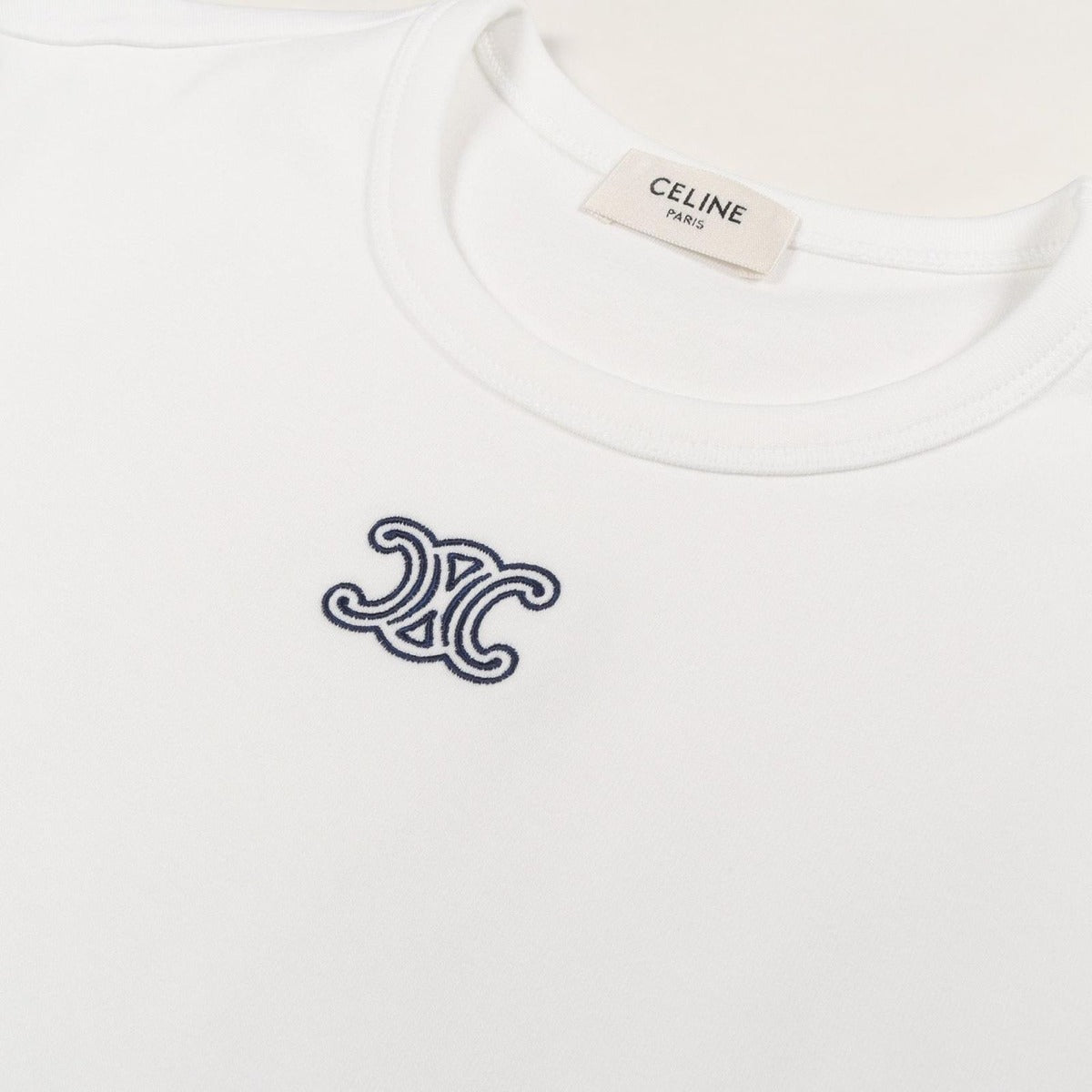 Celine Short Sleeve T-Shirt Triomphe White Navy Cotton — view 5