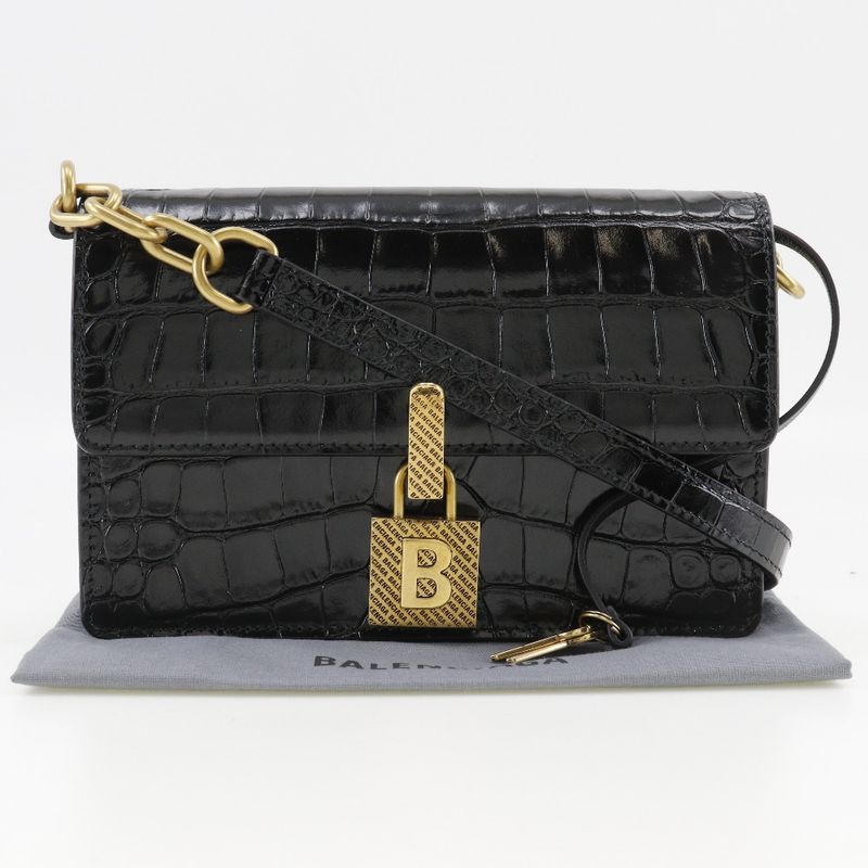 Balenciaga Mini Shoulder 2WAY Clutch Shape Push Leather Black Ladies Shoulder