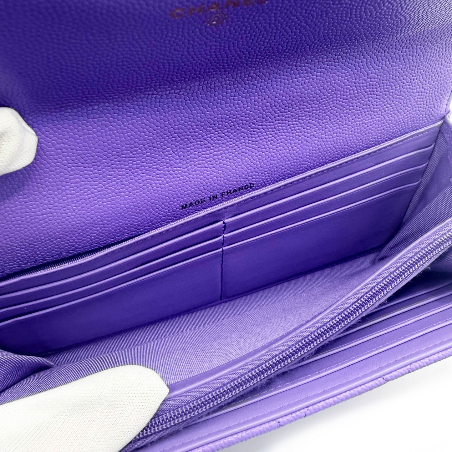CHANEL CC Timeless Caviar Flap Wallet Chain Purse Purple Bag