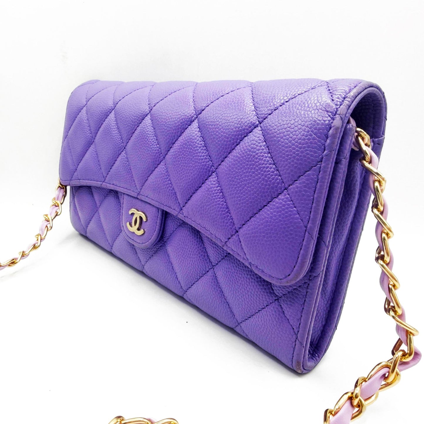 CHANEL CC Timeless Caviar Flap Wallet Chain Purse Purple Bag
