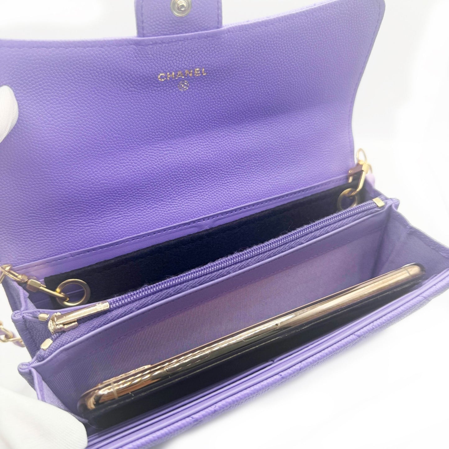 CHANEL CC Timeless Caviar Flap Wallet Chain Purse Purple Bag