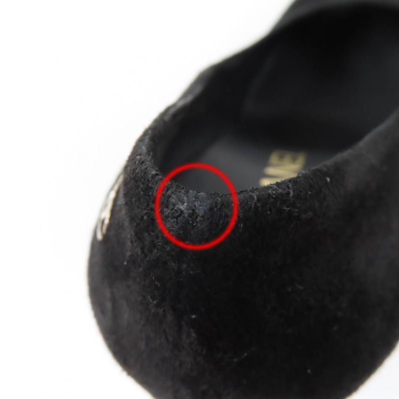 CHANEL G33546 Round Toe Suede Leather Pumps With Coco Mark Black 38 Made In