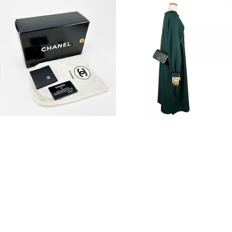 Chanel Shoulder Bag Mini Matelasse Lambskin Olive Green Gold Hardware 1st