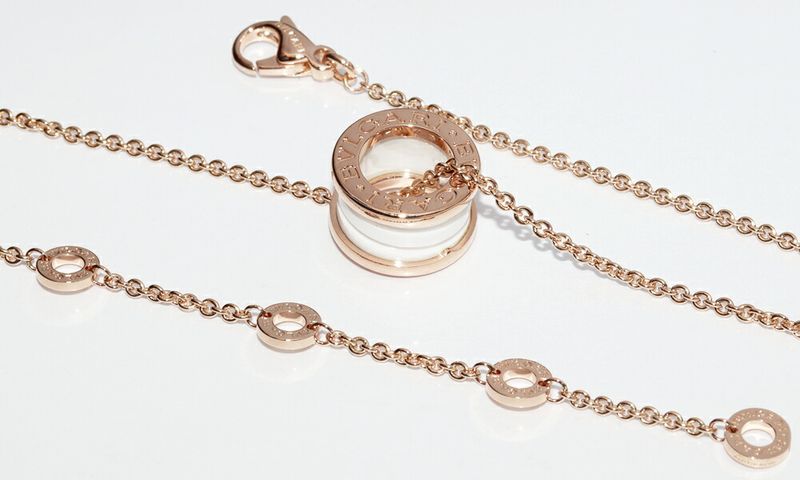 Bulgari Pendant Necklace 18K Pink Gold White Ceramic Bzero1 Pendant Necklace