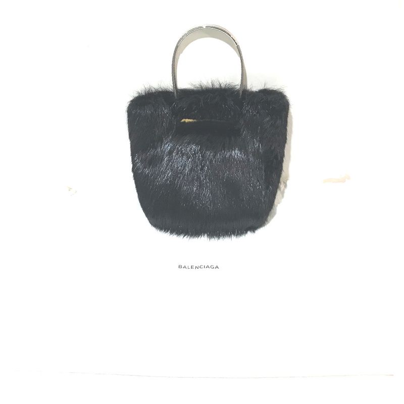 Balenciaga Cable Fur Tote Handbag Fur Black