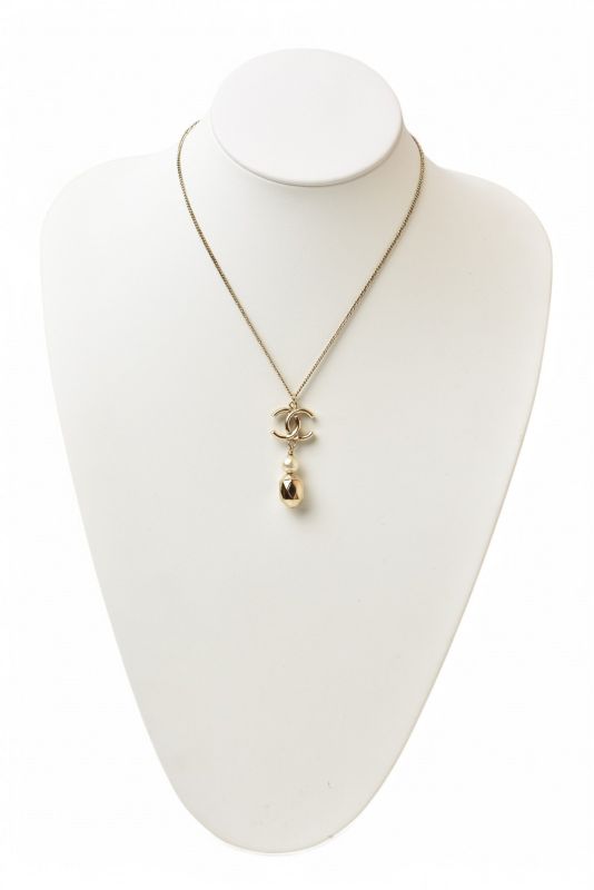 Chanel Necklace Pendant 2way Chanel Coco Mark CC Pearl Motif Gold 17P