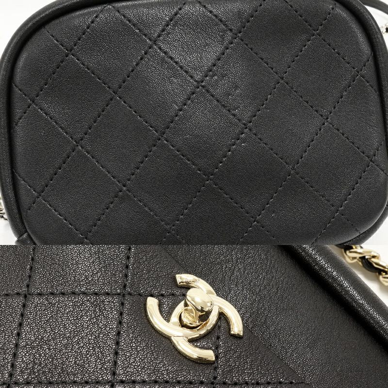 Chanel Chain Shoulder Bag Matelasse Camera Bag Calf Black Gold Hardware As0137