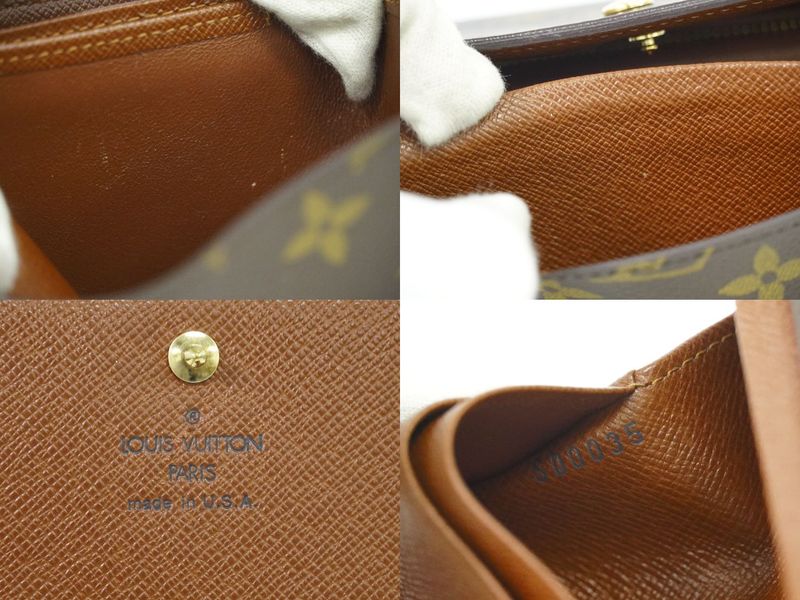 Authentic Louis Vuitton LV Porte Monet Vier Trésor Monogram Fold Wallet Brown