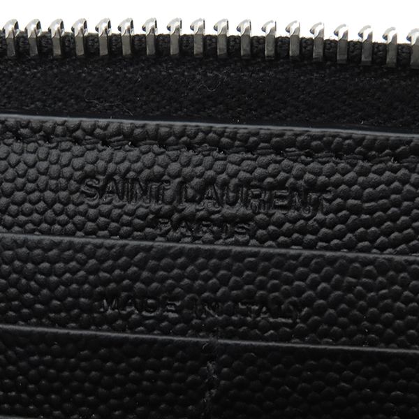 Saint Laurent Long Wallet Round Zipper Long Wallet Grain Leather Black Silver