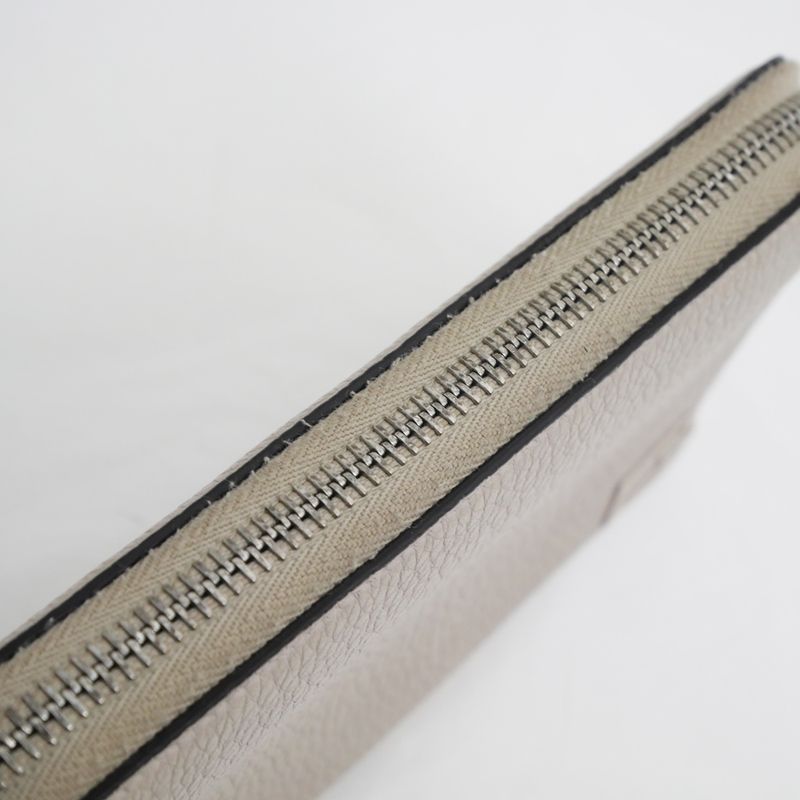 Fendi Round Zip Zipper Long Wallet Light Gray Light Blue 7m0210