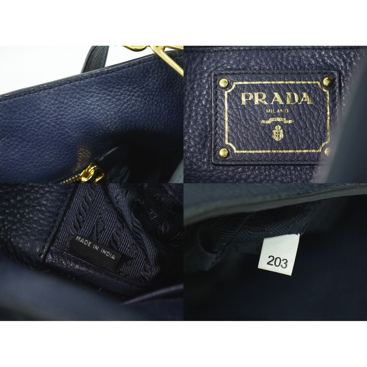 Prada Leather 2-Way Shoulder Bag Tote Navy — view 9