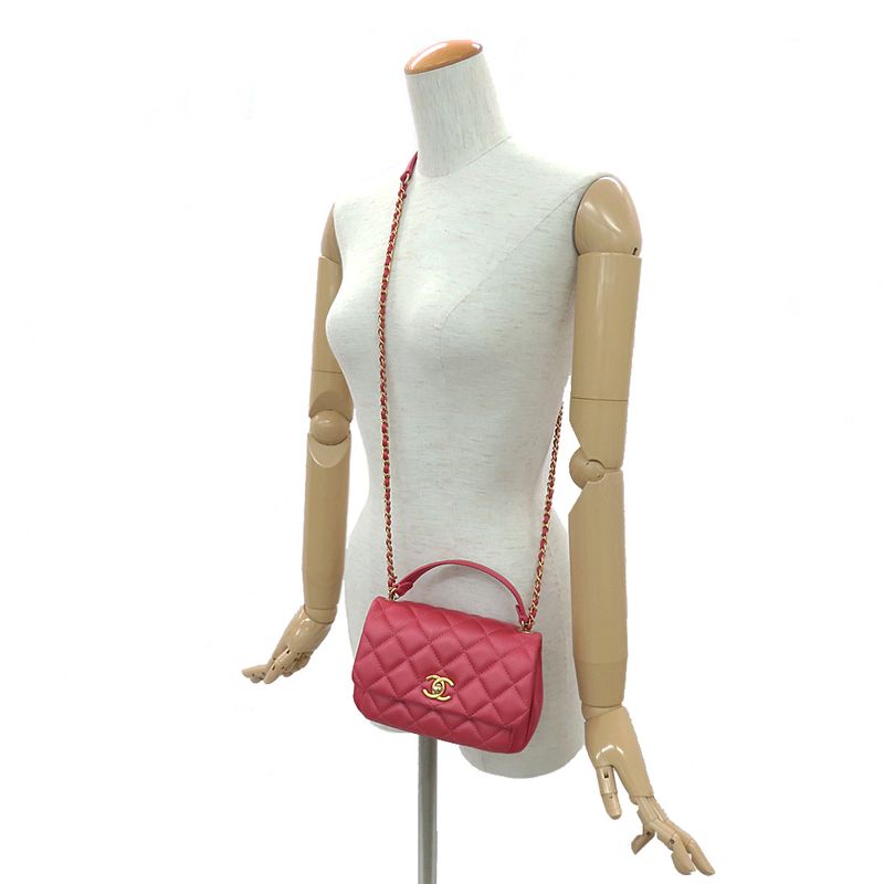 Chanel Top Handle Mini Flap Bag Pink As1226 Matelasse Lambskin Women's