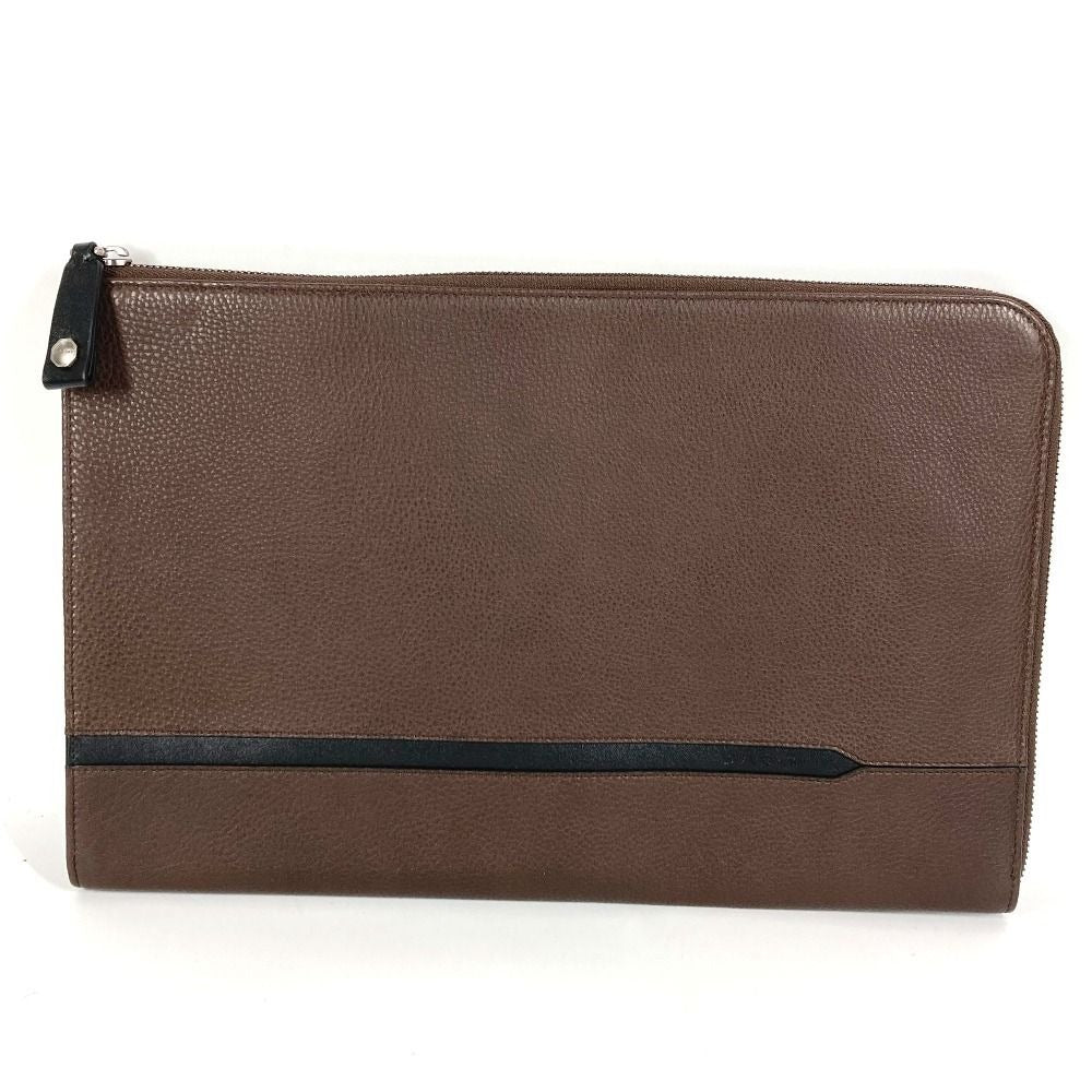 Bvlgari Clutch L-shaped Zipper Logo Leather Brown
