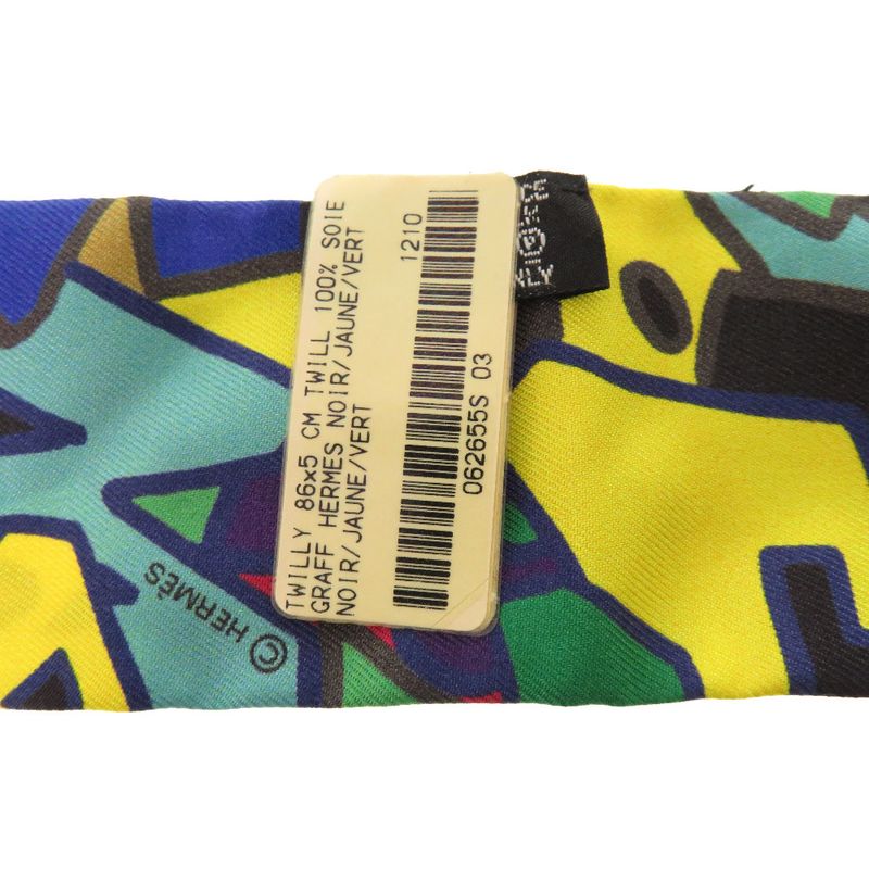 Hermes Twilly Graffiti Silk Yellow Green Scarf 1234 Hermes
