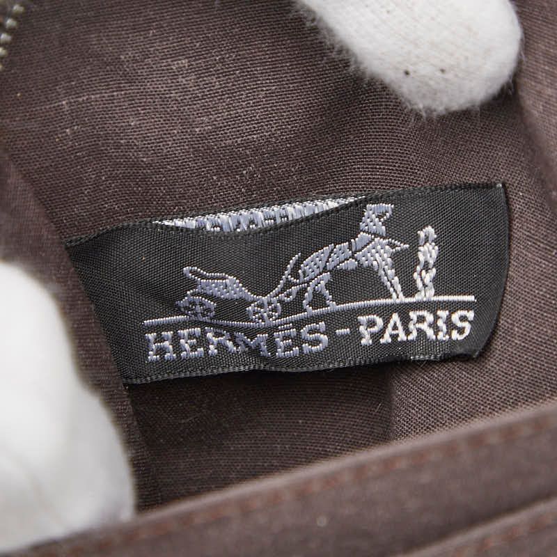 Hermes Her Line Perth PM Fold Wallet Round Zipper Brown Silver Hardware Canvas