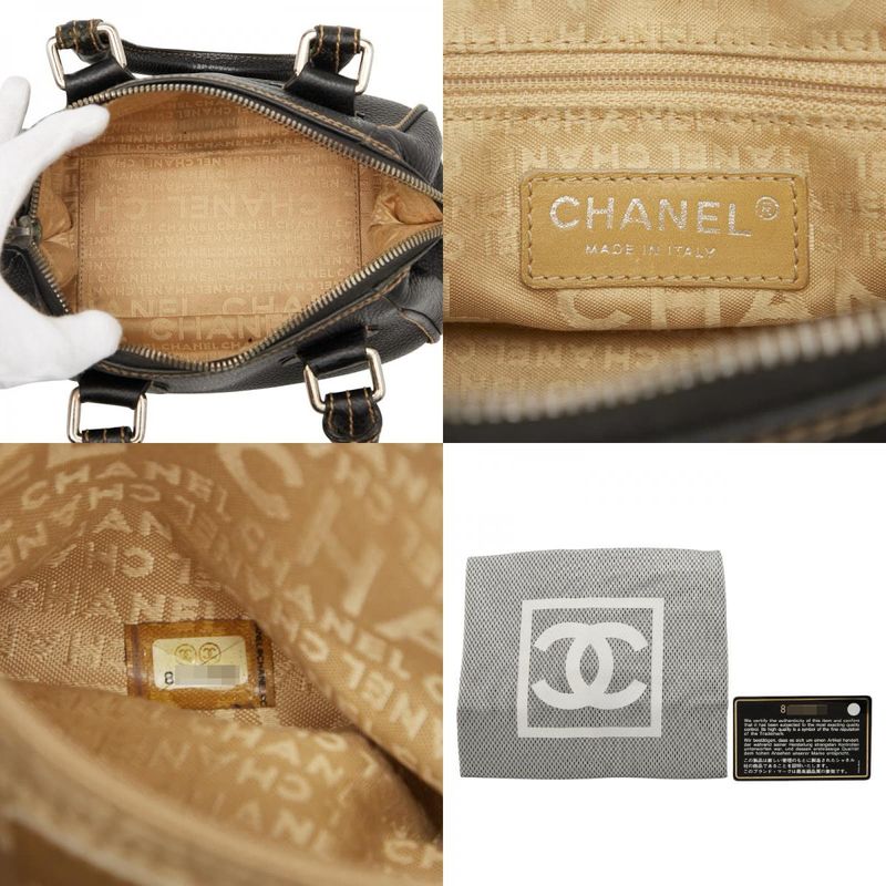 Chanel Logo Fringe Mini Boston Bag Handbag Black Caviar Skin Ladies Chanel