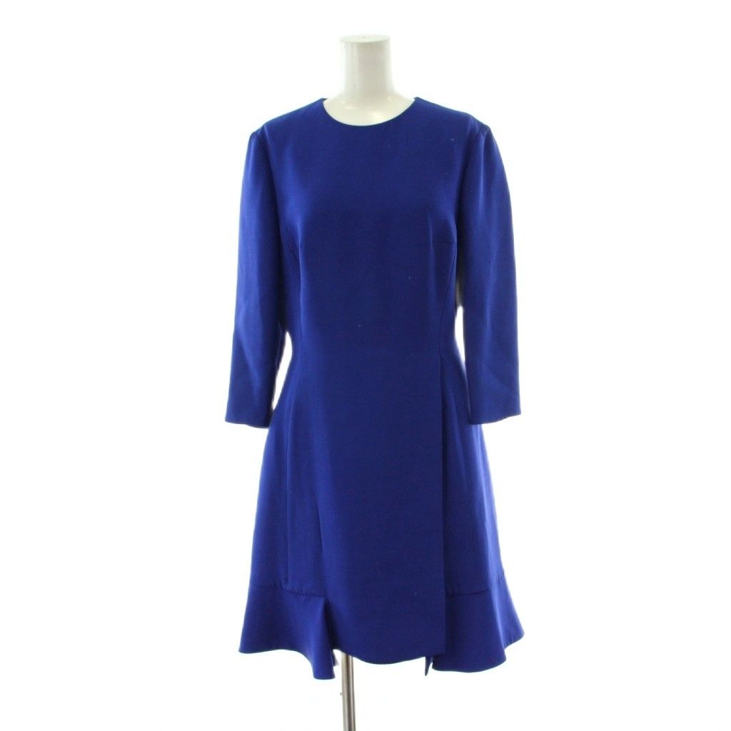 Dior Dress Silk 42 Blue Round Neck 3/4 Sleeves Knee Length