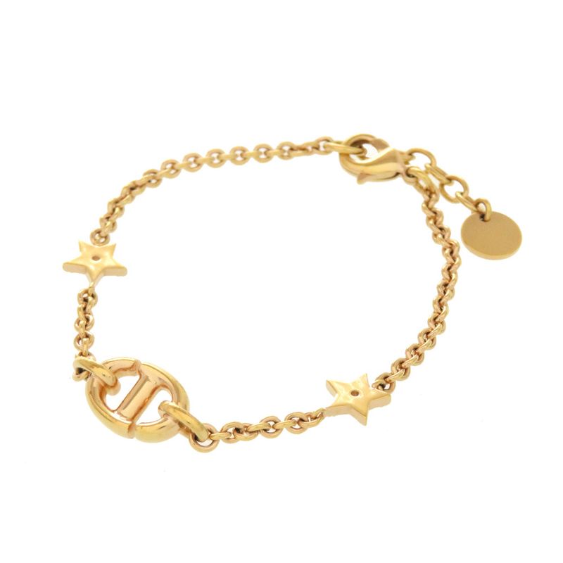 Christian Dior Logo Star Stone Metal Gold Bracelet Accessories 0358 Christian