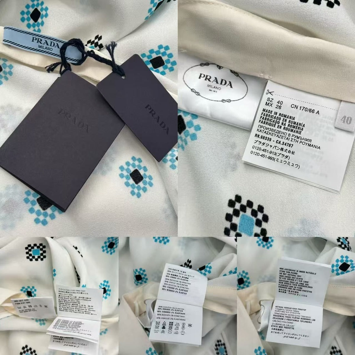 Prada Set Top Skirt All Over Print White Blue 40 — view 4